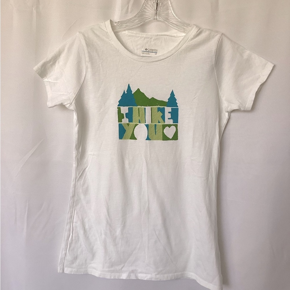 Columbia Women’s Small Short Sleeve T-shirt, White with Graphic